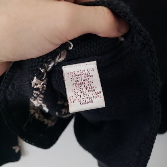 Vintage Worthington Embroidered Cardigan Sweater Black Cream Pink M Beaded - Picture 5 of 6